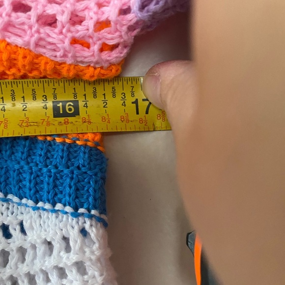 Crochet Colorblock Y2K Cropped Open Knit Sweater Bright Vibrant Top Size Large - Picture 8 of 11
